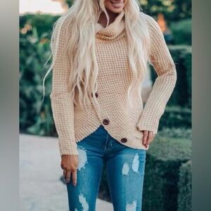 New! Cowl Neck Button Top